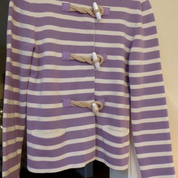 Moschino Cheap and Chic Ladies Lilac Cream Striped Knit Sweater Jacket USA SZ 10 - Picture 2 of 16
